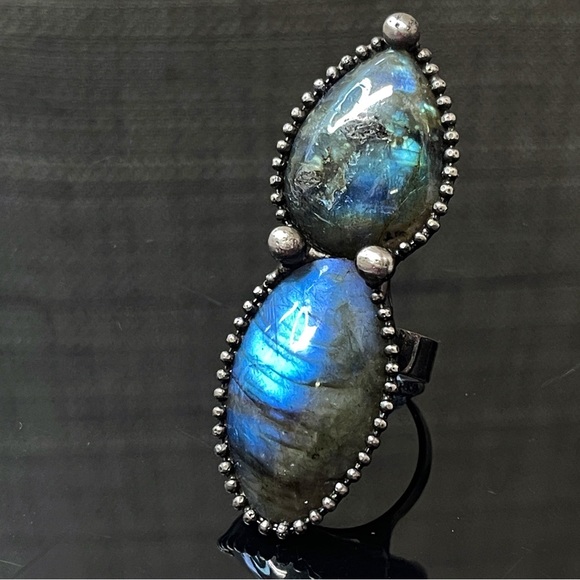 Hand Crafted Jewelry - Labradorite dramatic statement ring adjustable to fit everyone